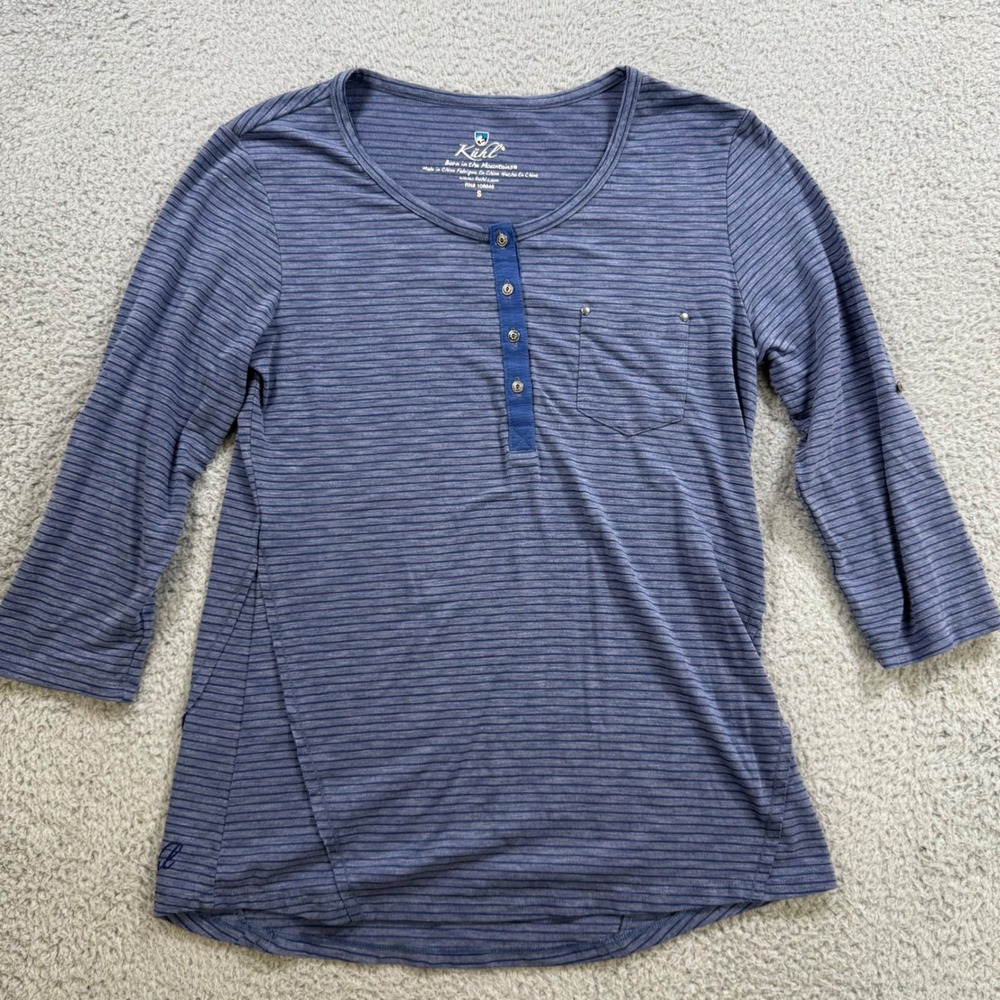 Kuhl Womens Blue Striped Henley Shirt Size Small Outdoor‎ Casual